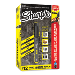 Sharpie® PRO Permanent Markers, Fine Point, Black/Gray Barrel, Black Ink, Pack Of 12 Markers