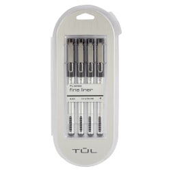 TUL® Fine Liner Felt-Tip Pens, Ultra-Fine, 0.4 mm, Silver Barrel, Black Ink, Pack Of 4 Pens