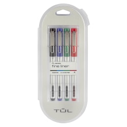 TUL® Fine Liner Felt-Tip Pens, Ultra-Fine, 0.4 mm, Silver Barrel, Assorted Ink Colors, Pack Of 4 Pens