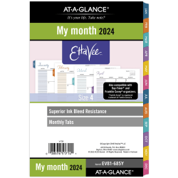 AT-A-GLANCE® EttaVee Monthly Planner Refills, 5-1/2" x 8-1/2", January to December 2024