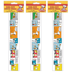 Eureka Extra Wide Die Cut Deco Trim Packs, 37’ x 3-1/4", Peanuts Comics Blocks, Set Of 3 Packs