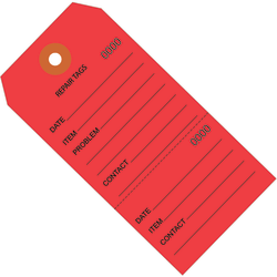 Partners Brand Consecutively Numbered Repair Tags, 6 1/4" x 3 1/8", 100% Recycled, Red, Case Of 1,000