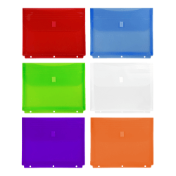 JAM Paper® Plastic Binder Envelopes, 9-1/2" x 11-1/2", Adhesive Seal, Assorted Colors, Pack Of 6 Envelopes