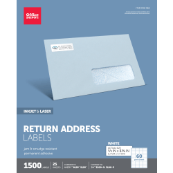 Office Depot® Brand Inkjet/Laser Return Address Labels, Rectangle, 2/3" x 1 3/4", White, Pack Of 1,500