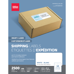 Office Depot® Brand Inkjet/Laser Shipping Labels, Rectangle, 2" x 4", White, Pack Of 2500