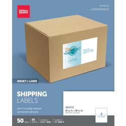 Office Depot® Brand Inkjet/Laser Shipping Labels, Rectangle, 5 1/2" x 8 1/2", White, Pack Of 50