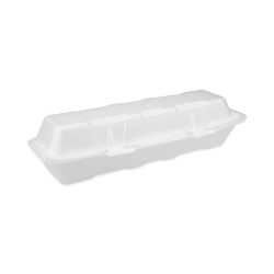 Pactiv Evergreen Foam Hinged-Lid Containers, Dual-Tab Lock, Hoagie, 4"H x 13"W x 4"D, White, Carton Of 250 Containers