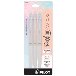 Pilot FriXion Waai Retractable Erasable Gel Ink Pens, Extra Fine Point, 0.5mm, Beige Barrels, Assorted Inks, Pack of 3 Pens, 22212