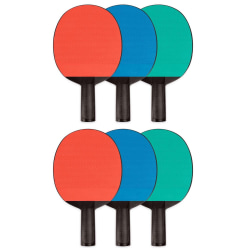 Champion Sports Plastic Rubber Face Table Tennis Paddles, 6"H x 6"W x 10"D, Assorted Colors, Pack Of 6 Paddles