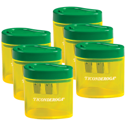 Ticonderoga 2-Hole Pencil Sharpeners, Green/Yellow, Pack Of 6 Sharpeners