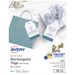 Avery® Printable 2-Sided Printing Tags With Strings, 22802, 2" x 3 1/2", White, Box Of 96