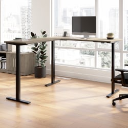 Bush Business Furniture Move 60 Series 72"W Height Adjustable L Shaped Standing Desk, Modern Hickory/Black Powder Coat, Standard Delivery