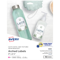 Avery® Easy Peel® Print-To-The-Edge Permanent Textured Arched Labels, 22809, 2 1/4" x 3", 100% Recycled, White, Pack Of 90