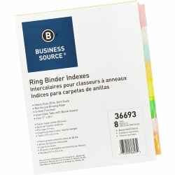 Business Source Insertable Tab Ring Binder Indexes, 8-1/2" x 11", Multicolor, Set of 8