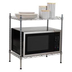 Mind Reader Alloy Collection Chrome Plate 2-Tier Industrial Microwave Stand with Utility Shelf, 22-3/4"H x 13-1/4"W x 21-1/4"L, Silver
