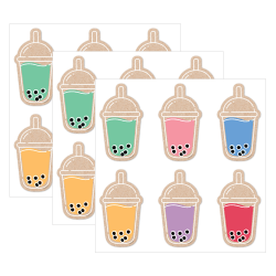 Creative Teaching Press Designer Cut-Outs, 6", Krafty Pop! Boba Cups, 36 Cut-Outs Per Pack, Bundle Of 3 Packs