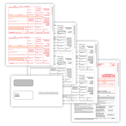 ComplyRight® 1099-MISC Tax Forms Set, 4-Part, 2-Up, Copies A/B/C, Laser, 8-1/2" x 11", Pack Of 100 Forms And Envelopes