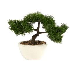 Nearly Natural Cedar Bonsai 10"H Artificial Tree With Decorative Planter, 10"H x 10"W x 5"D, Green/Black