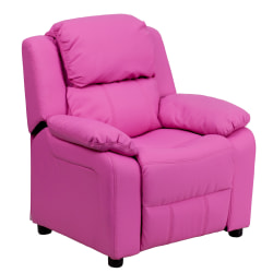 Flash Furniture Deluxe Padded Contemporary Vinyl Kids Recliner Accent Chair With Storage Arms, Hot Pink