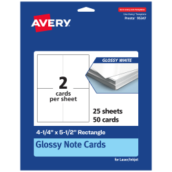Avery® Printable Note Cards, 4-1/4" x 5-1/2" Rectangle, Glossy White, Pack Of 50
