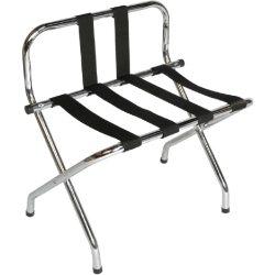 CSL High Back Metal Luggage Rack with Back Webbing, 26"H x 24"W x 16"D, Zinc/Black