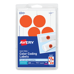 Avery® Removable Print Or Write Color Coding Labels For Laser Printers, 5497, Round, 1-1/4" Diameter, Neon Red, Pack Of 400 Labels
