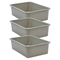Teacher Created Resources Large Plastic Storage Bins, 5"H x 11-1/2"W x 16-1/4"D, Gray, Pack Of 3 Bins