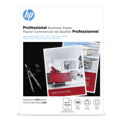 HP Professional Business Paper for Laser Printers, Glossy, Letter Size (8 1/2" x 11"), Heavyweight 52 Lb, Pack Of 150 Sheets (4WN10A)