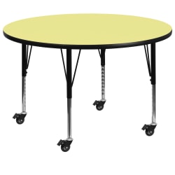 Flash Furniture Mobile Height Adjustable Thermal Laminate Round Activity Table, 25-3/8"H x 60''W, Yellow