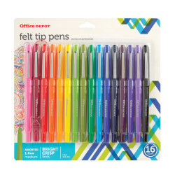 Office Depot® Brand Felt-Tip Porous Pens, Medium Point, 1.0 mm, Assorted Colors, Pack Of 16