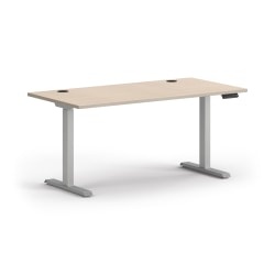 HON Mod 60"W Height-Adjustable Computer Desk, Desert Oak/Silver
