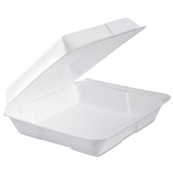 Dart® Foam Hinged-Lid Containers, Performer Perforated Lid, 3"H x 9-5/16"W x 9-1/2"D, White, 100 Containers Per Bag, Carton Of 2 Bags