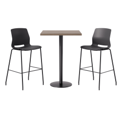KFI Studios Proof Bistro Square Pedestal Table With Imme Bar Stools, Includes 2 Stools, 43-1/2"H x 30"W x 30"D, Studio Teak Top/Black Base/Black Chairs