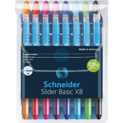 Schneider Slider Basic XB Ballpoint Pens, Extra-Bold Point, 1.4 mm, Assorted Color Barrels, Assorted Color Ink, Pack Of 8 Pens