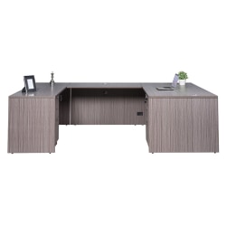 Boss Office Products 66"W Executive U-Shaped Desk With 2 Box/Box/File Storage Pedestals, Driftwood