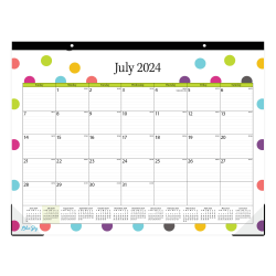 2024-2025 Blue Sky Planning Monthly Desk Pad Calendar, 22" x 17", Teacher Dots, July 2024 To June 2025, 105496-A25