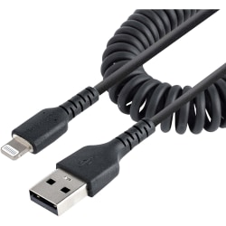 StarTech.com 1m (3ft) USB to Lightning Cable, MFi Certified, Coiled iPhone Charger Cable, Black, Durable TPE Jacket Aramid Fiber - 3.3ft (1m) Coiled USB to Lightning charging cable with aramid fiber