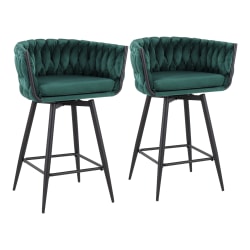 LumiSource Braided Renee Contemporary Counter Stools, Black/Green, Set Of 2 Stools