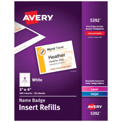 Avery® Laser Name Badge Inserts, 3" x 4", Box Of 300