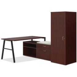 HON® Mod 84"W Office Computer Desk Set, Traditional Mahogany/Black/Cool Neutral