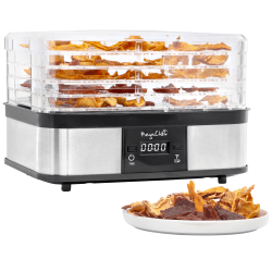MegaChef 5-Tray Food Dehydrator With Timer And Temperature Control, 10"H x 13-1/2"W x 11"D, Black