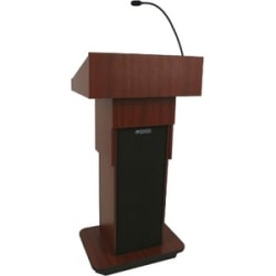 AmpliVox W505A - Executive Adjustable Column Non-sound Lectern - Sculpted Base - 22" Table Top Width x 17" Table Top Depth - 44" Height - Assembly Required - Melamine Laminate, Walnut - Wood