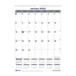 Blueline® Monthly Wall Calendar, 12" x 17", 50% Recycled, Blue/White, January To December 2023, C171303