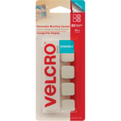 VELCRO® Removable Mounting Tape - 0.75" Length x 0.75" Width - 80 / Pack - White