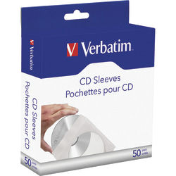Verbatim CD/DVD Paper Sleeves With Clear Windows, White, Pack Of 50 Sleeves