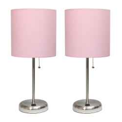 LimeLights Stick Lamps, 19-1/2"H, Light Pink Shade/Brushed Steel Base, Set Of 2 Lamps