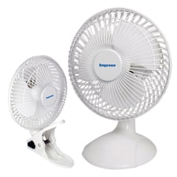 Impress 2-In-1 Clip/Desk Fan, 6"H x 12"W x 6"D, White