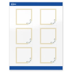 Avery® Print-To-The-Edge Labels With Sure Feed® Technology, S00-DMT-PRWGP10, Square, 3" x 3", Glossy White, Preprinted Double Gold Border with Florals Design, Pack Of 60