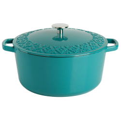 Spice by Tia Mowry Savory Saffron 6-Quart Enameled Cast Iron Dutch Oven, Teal