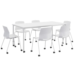 KFI Studios Dailey Table Set With 6 Caster Chairs, White Table/White Chairs